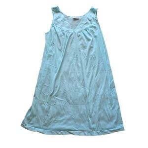 Vintage Vassarette Nightgown Nylon Tank Powder Blue LARGE Satin Made In USA